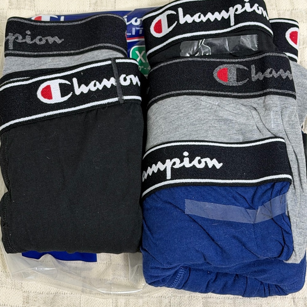 5 Champion Boxer Briefs - Black, Gray, Blue Trio